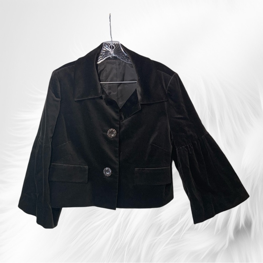 Ellen Tracy 🔥 Brown Velvet Slight Crop Blazer with Flare Sleeve Size 12